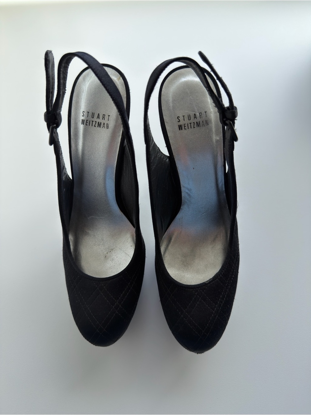 Stuart Weitzman Black Quilted Slingback Heels